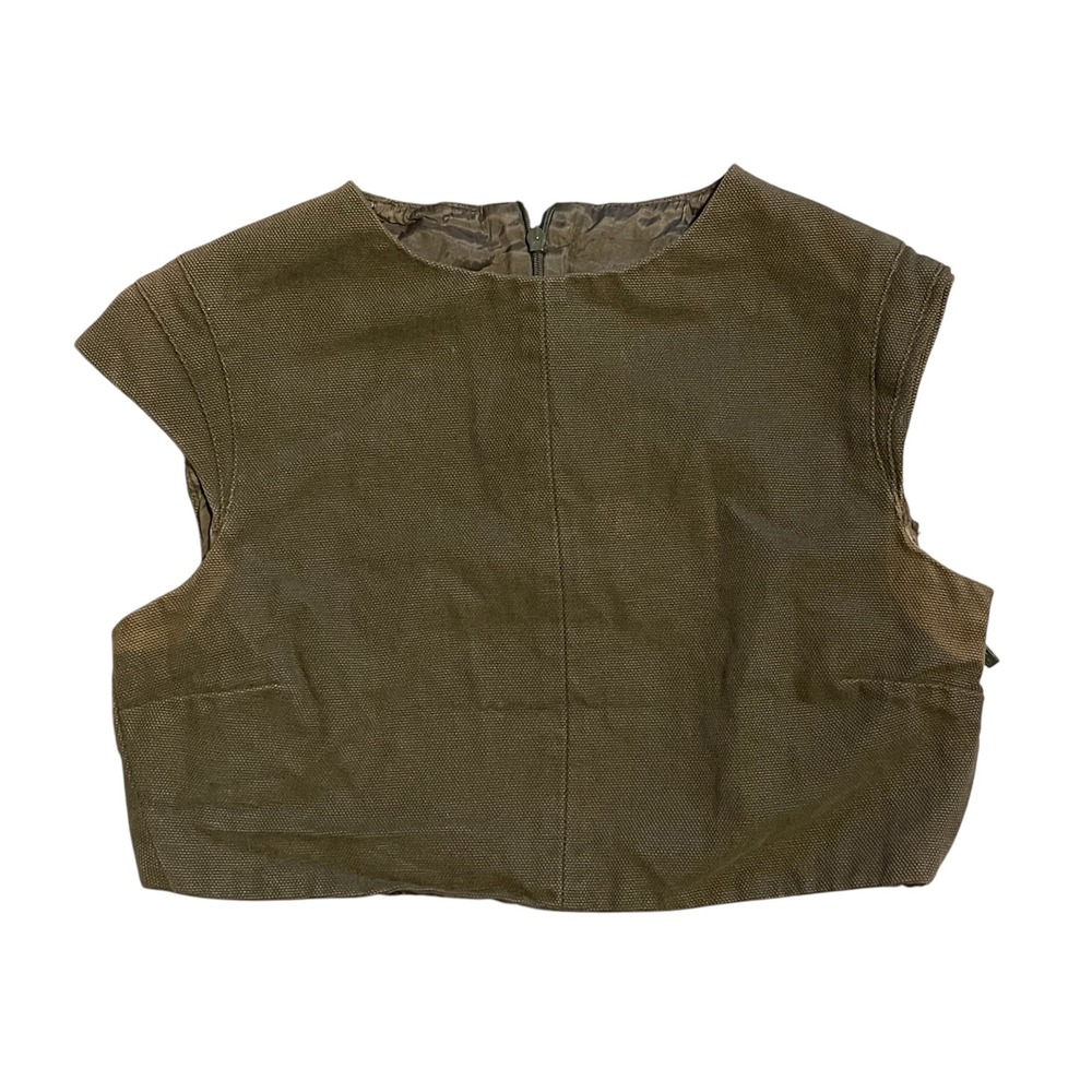 Versus Gianni Versace Vintage Olive Green Canvas Crop Top Cutout Back Italy Flaw